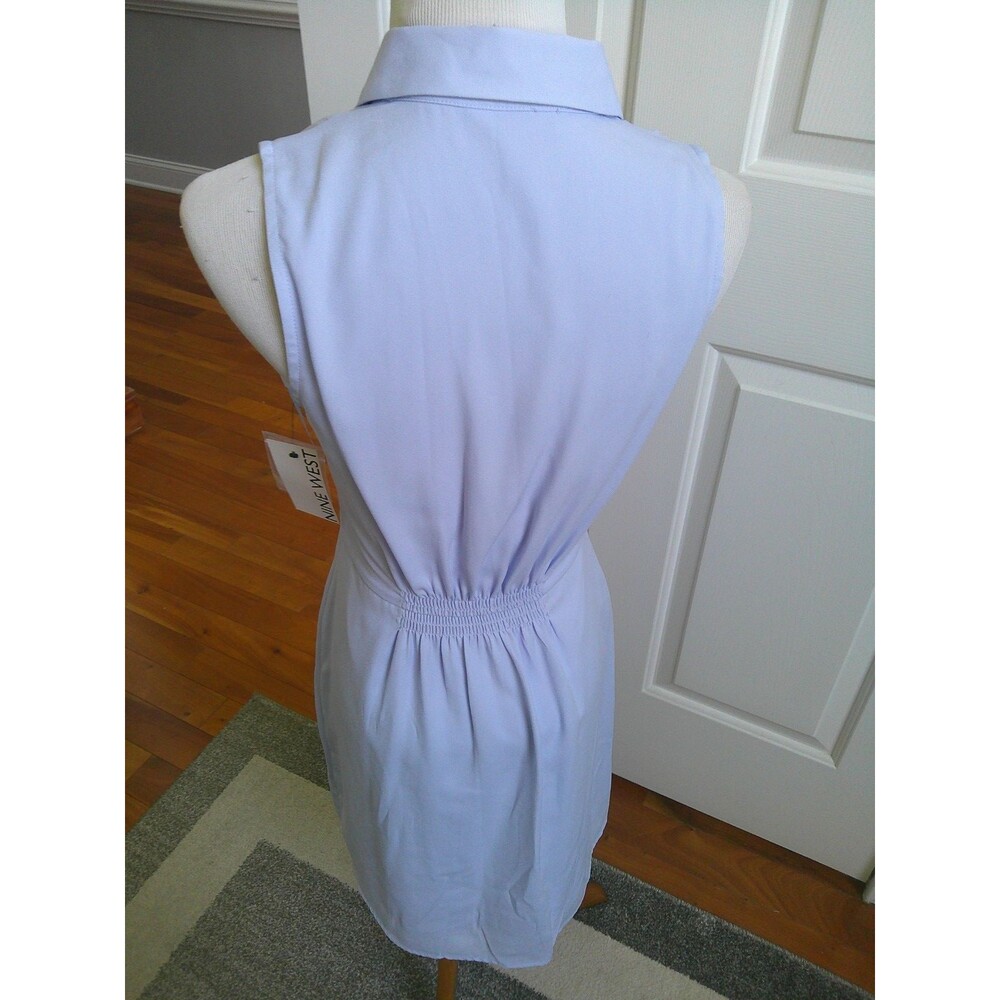 NWT Nine West Ice Blue Button Front Shirtwaist Dress w/ tie. elastic back XS - Picture 4 of 6